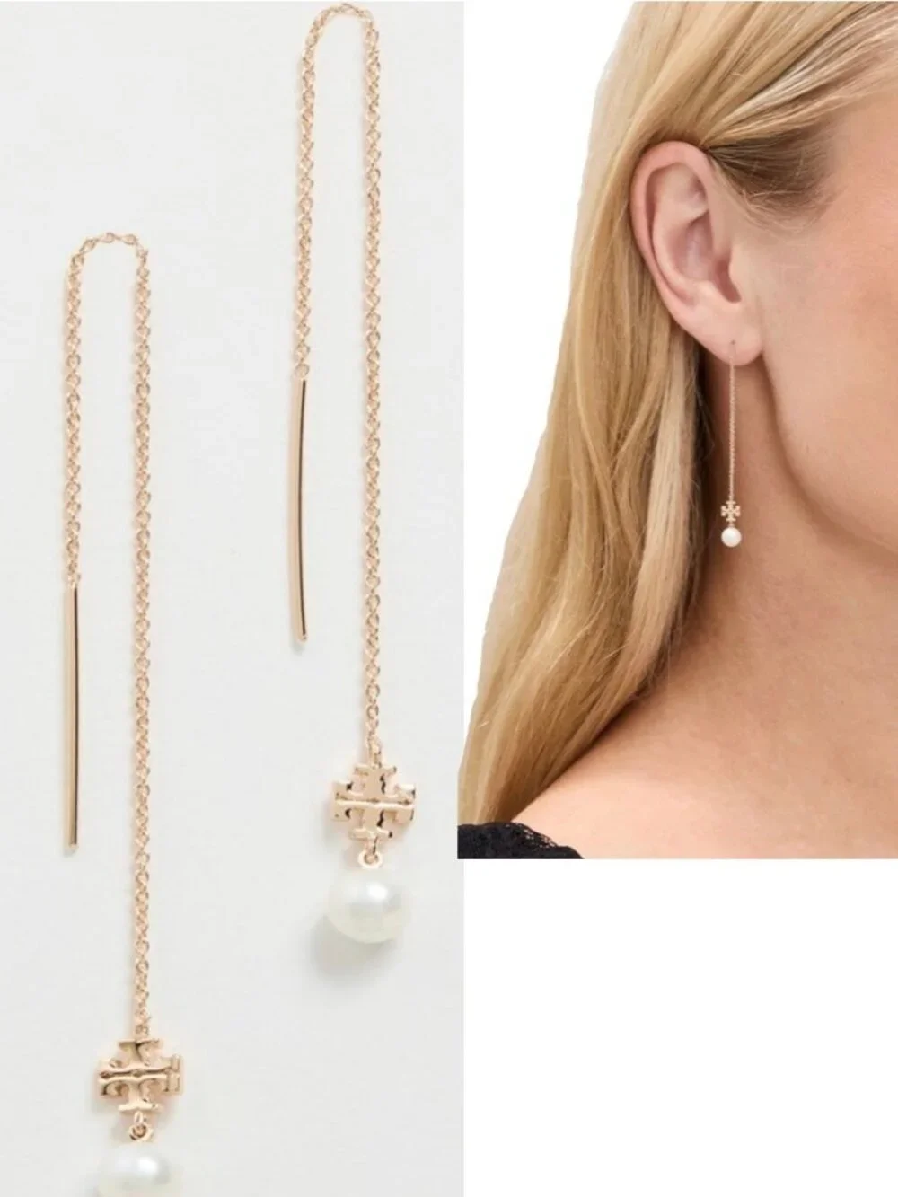 Tory Burch Kira Gold and Pearl Long Earrings ✺✺